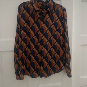 Banana Republic Blue and Brown Diamond Blouse